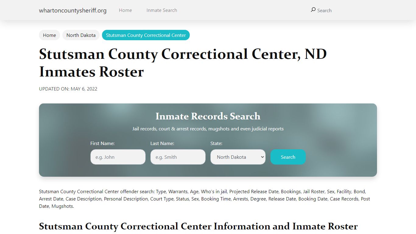 Stutsman County Correctional Center, ND Jail Roster, Name ...