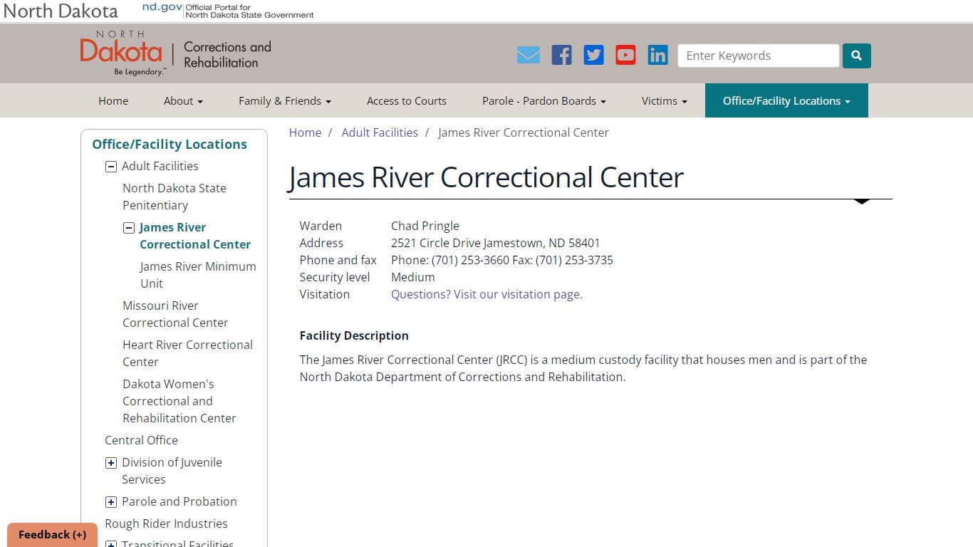 James River Correctional Center | North Dakota Department ...
